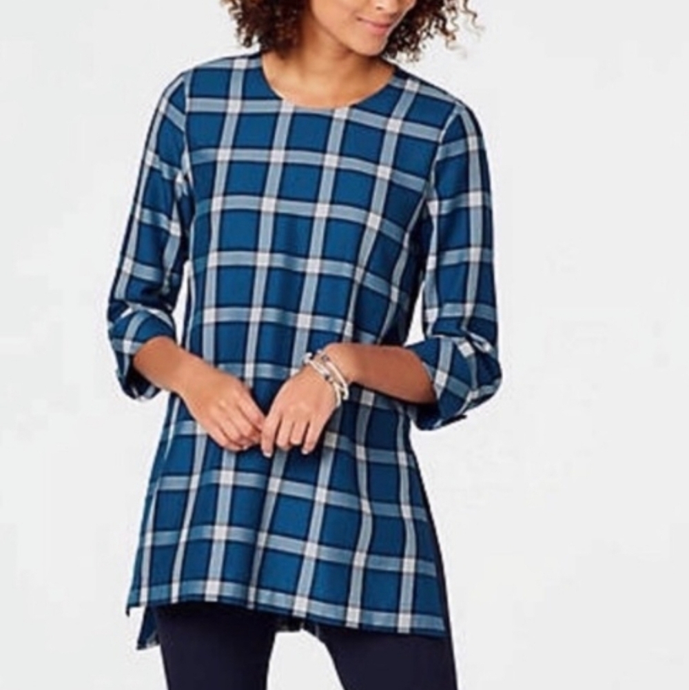 J. Jill‎ Blue Plaid Tunic Top Size Small Petite